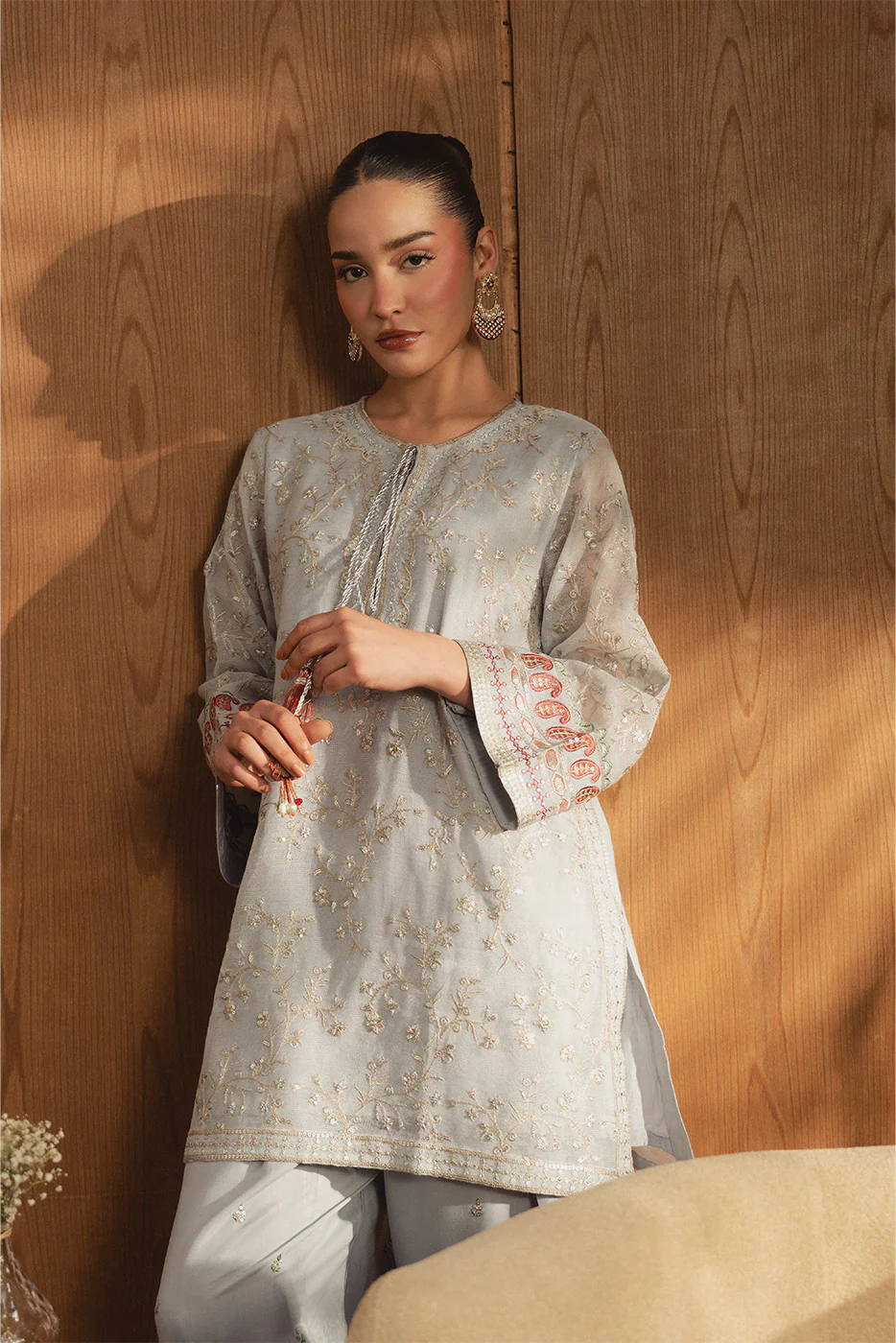 2 PIECE EMBROIDERED COTTON NET SUIT (LUXURY PRET) - Image 9
