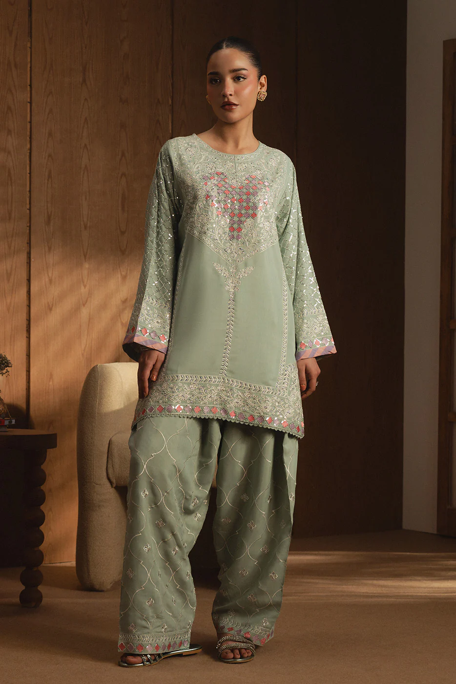 2 PIECE EMBROIDERED RAW SILK SUIT (LUXURY PRET) - Image 2