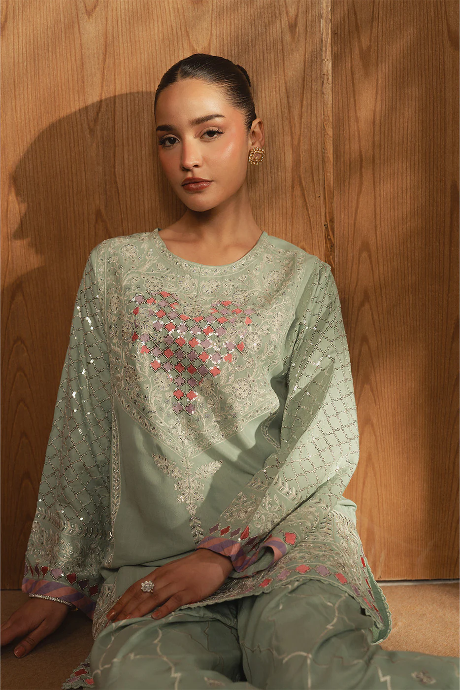 2 PIECE EMBROIDERED RAW SILK SUIT (LUXURY PRET) - Image 3