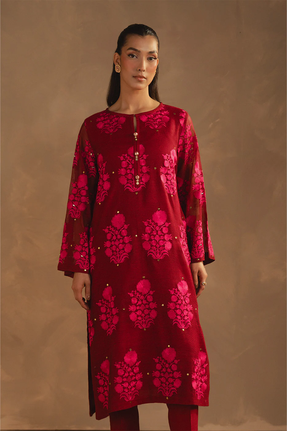 2 PIECE EMBROIDERED COTTON NET SUIT (LUXURY PRET) - Image 5