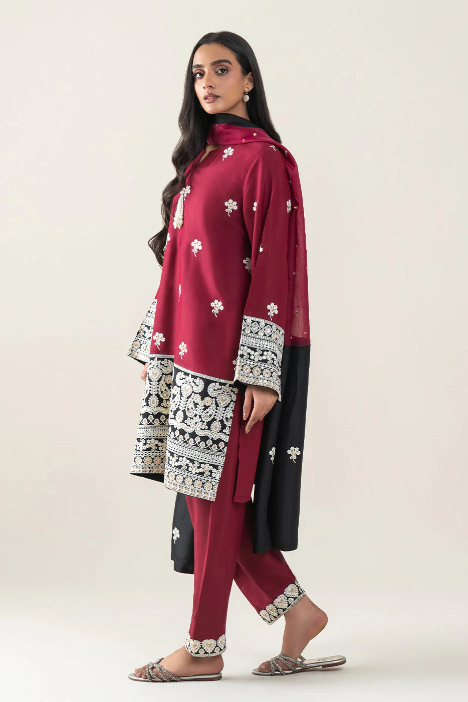 3 PIECE EMBROIDERED RAW SILK SUIT (LUXURY-PRET) - Image 4