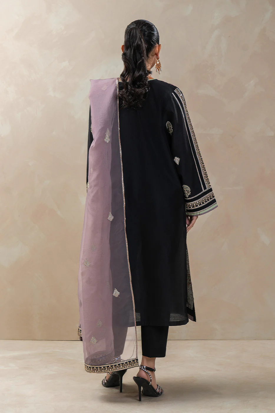 3 PIECE EMBROIDERED TWO TONE SUIT (LUXURY-PRET) - Image 3
