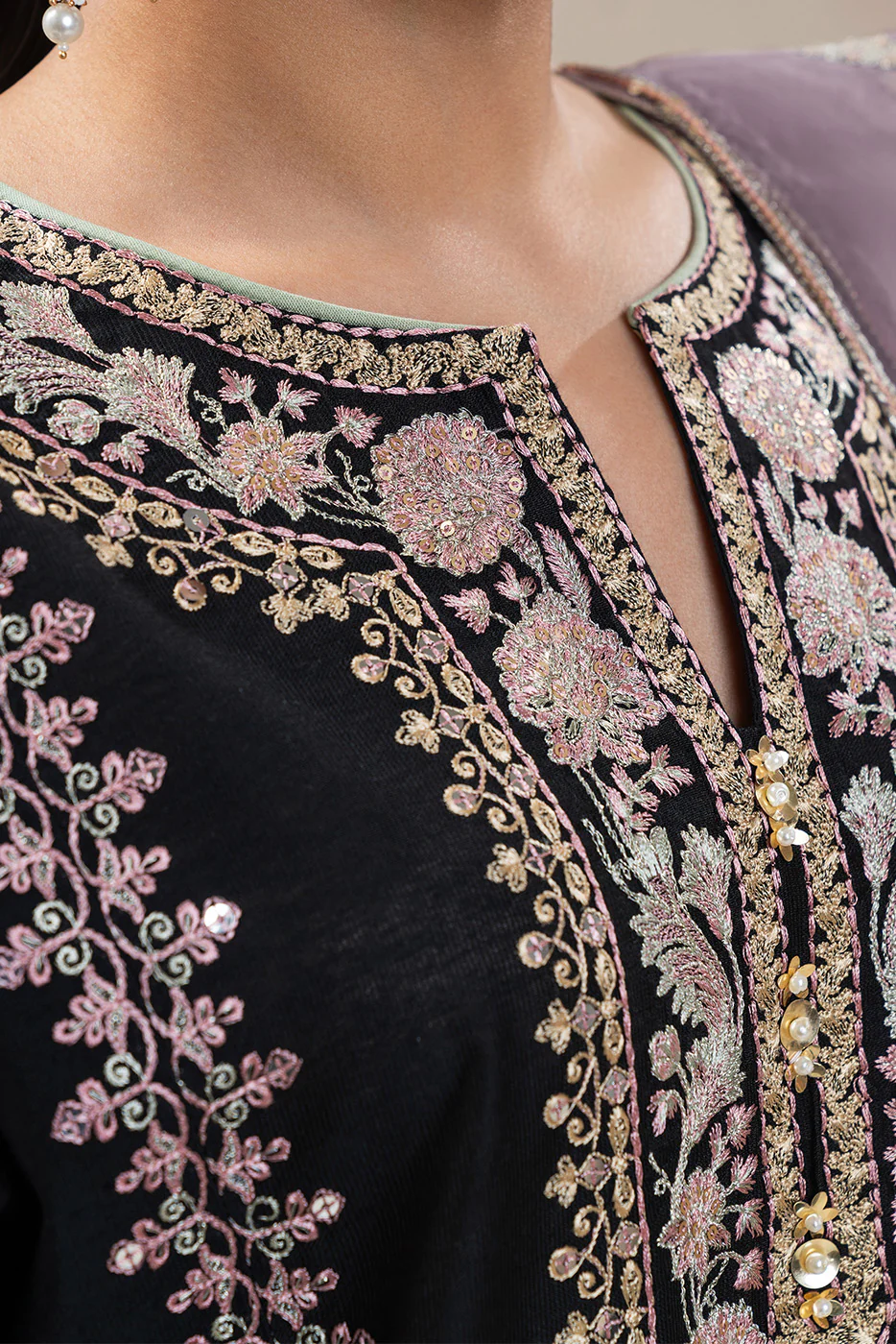 3 PIECE EMBROIDERED TWO TONE SUIT (LUXURY-PRET) - Image 5