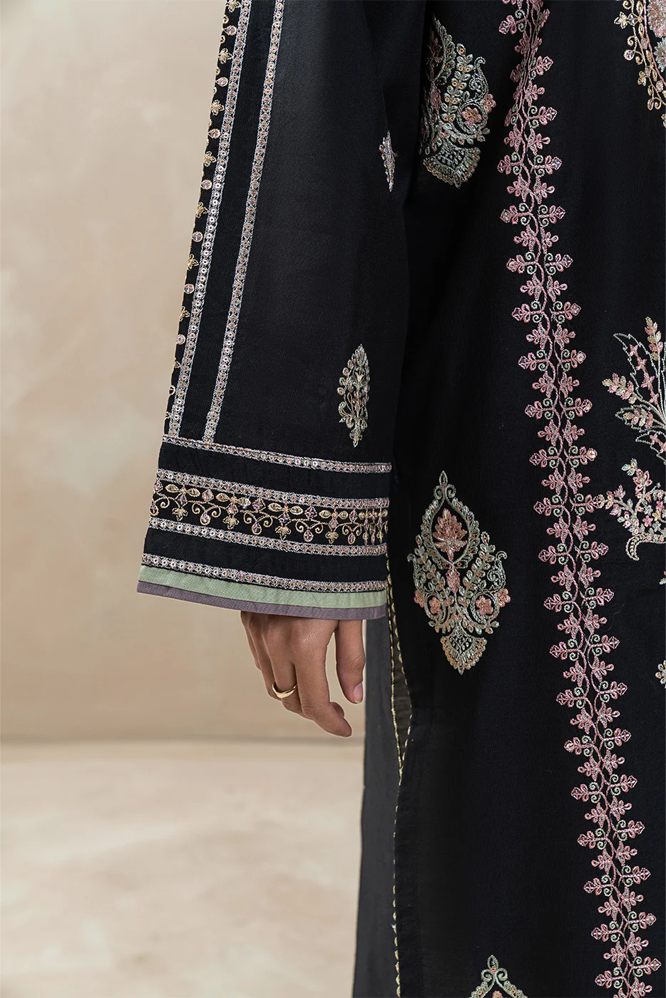 3 PIECE EMBROIDERED TWO TONE SUIT (LUXURY-PRET) - Image 6