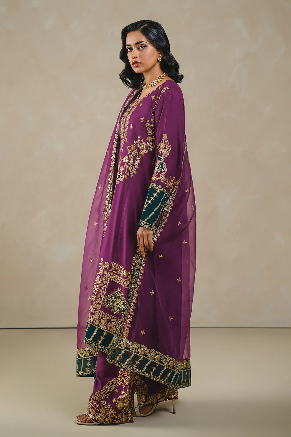 3 PIECE EMBROIDERED RAW SILK SUIT (LUXURY PRET) - Image 3