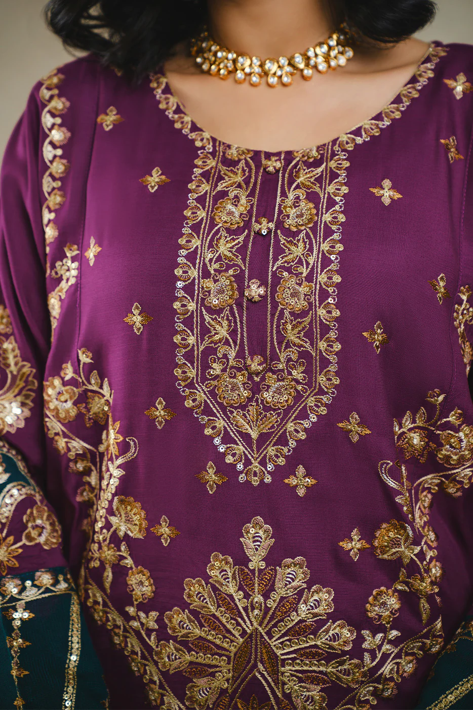 3 PIECE EMBROIDERED RAW SILK SUIT (LUXURY PRET) - Image 5