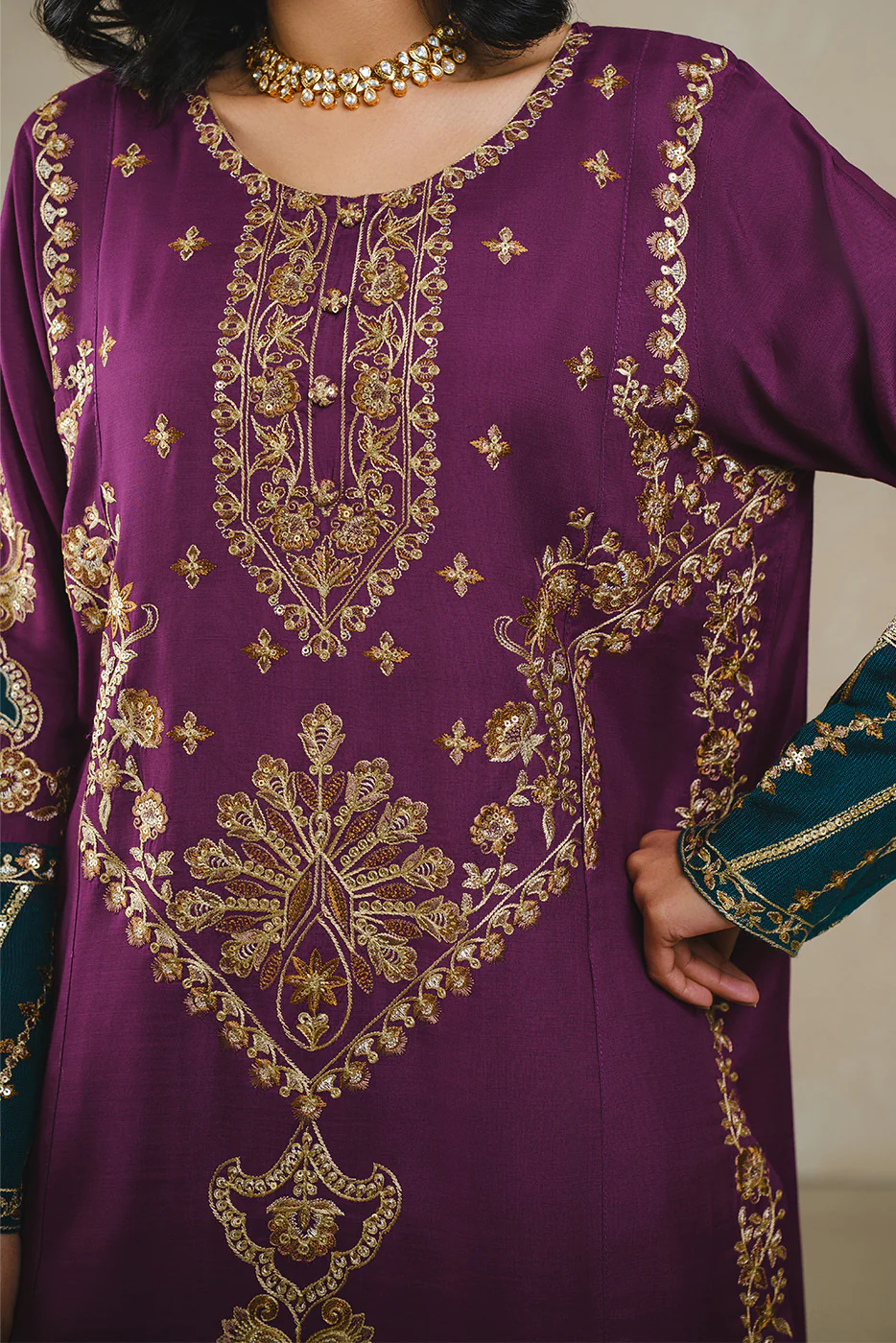 3 PIECE EMBROIDERED RAW SILK SUIT (LUXURY PRET) - Image 6