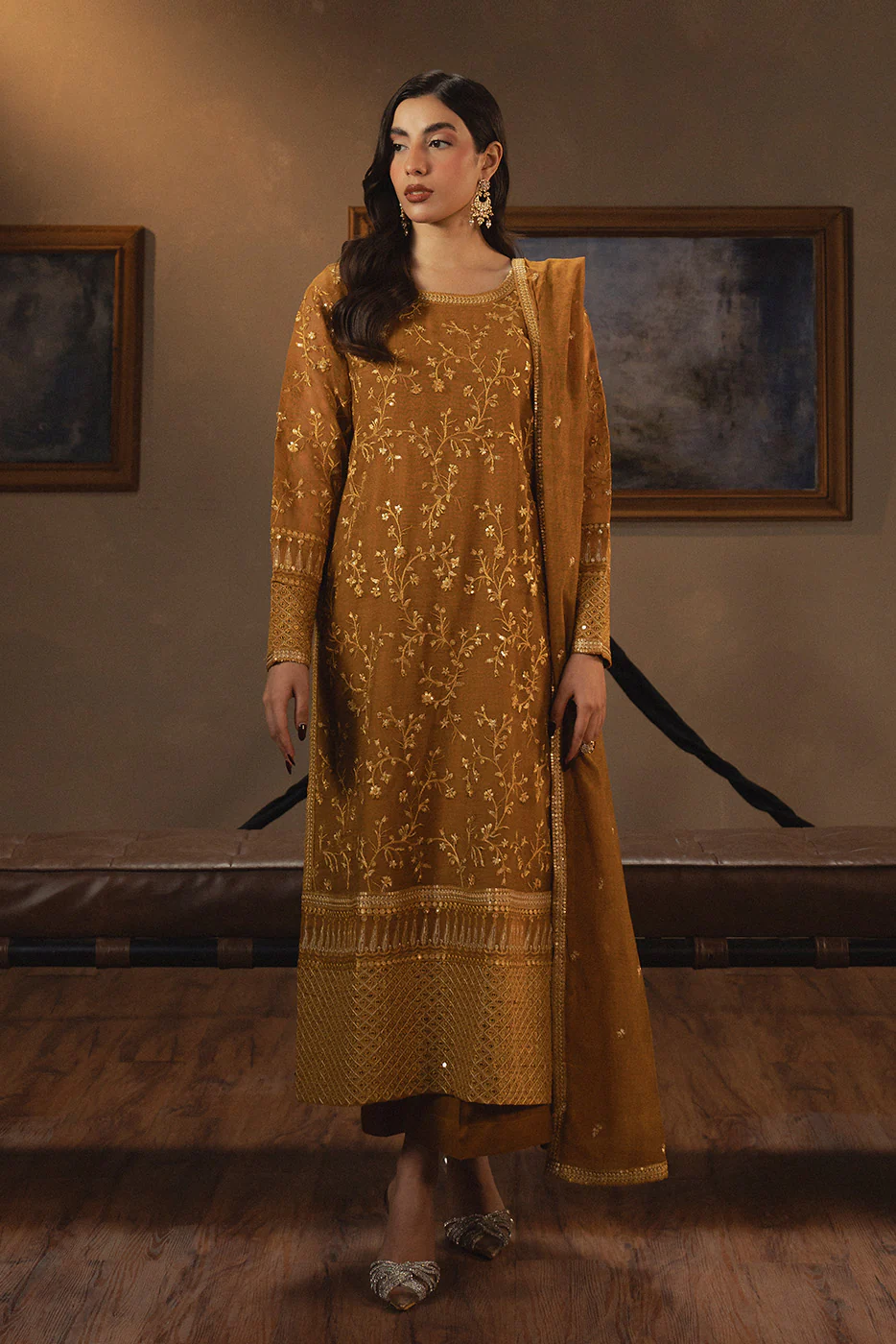 3 PIECE EMBROIDERED COTTON NET SUIT (LUXURY PRET) - Image 7
