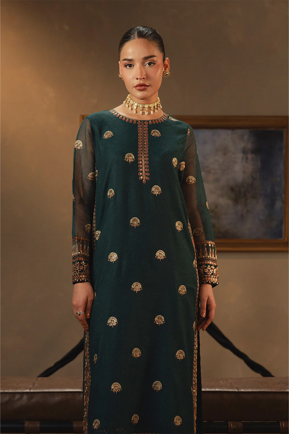 2 PIECE EMBROIDERED COTTON NET SUIT (LUXURY PRET) - Image 5