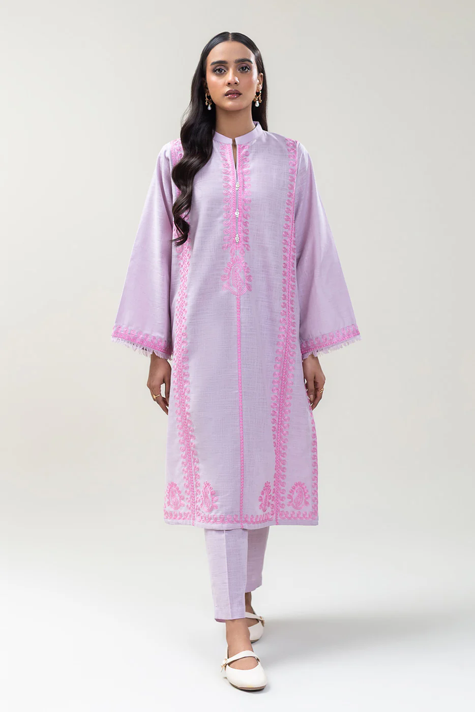 2 PIECE EMBROIDERED TWO WAY SLUB SUIT (PRET) - Image 2