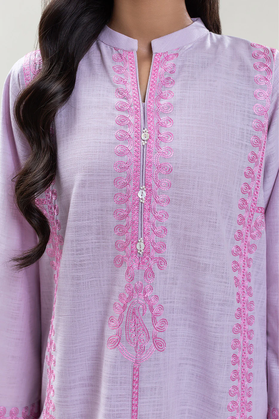 2 PIECE EMBROIDERED TWO WAY SLUB SUIT (PRET) - Image 5