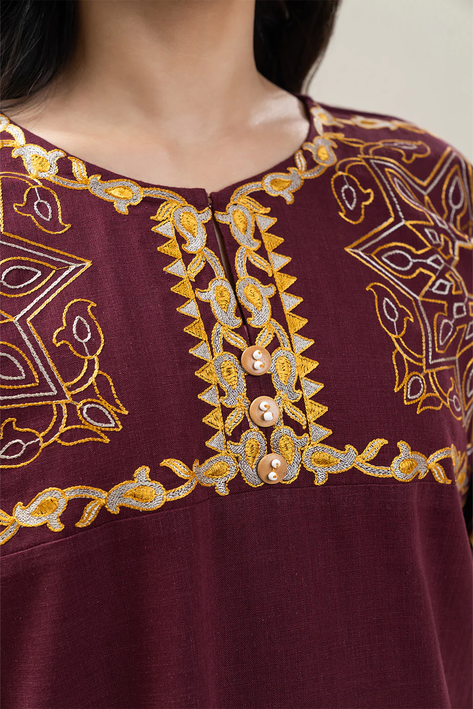 2 PIECE EMBROIDERED TWO WAY SLUB SUIT (PRET) - Image 5