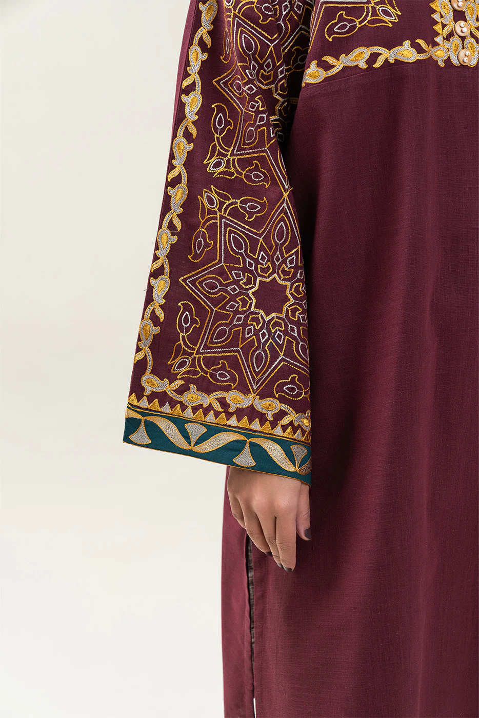2 PIECE EMBROIDERED TWO WAY SLUB SUIT (PRET) - Image 6