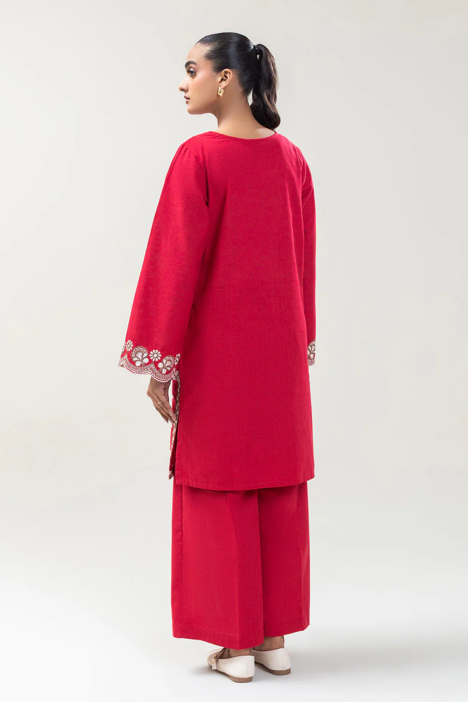 2 PIECE EMBROIDERED TWO WAY SLUB SUIT (PRET) - Image 3