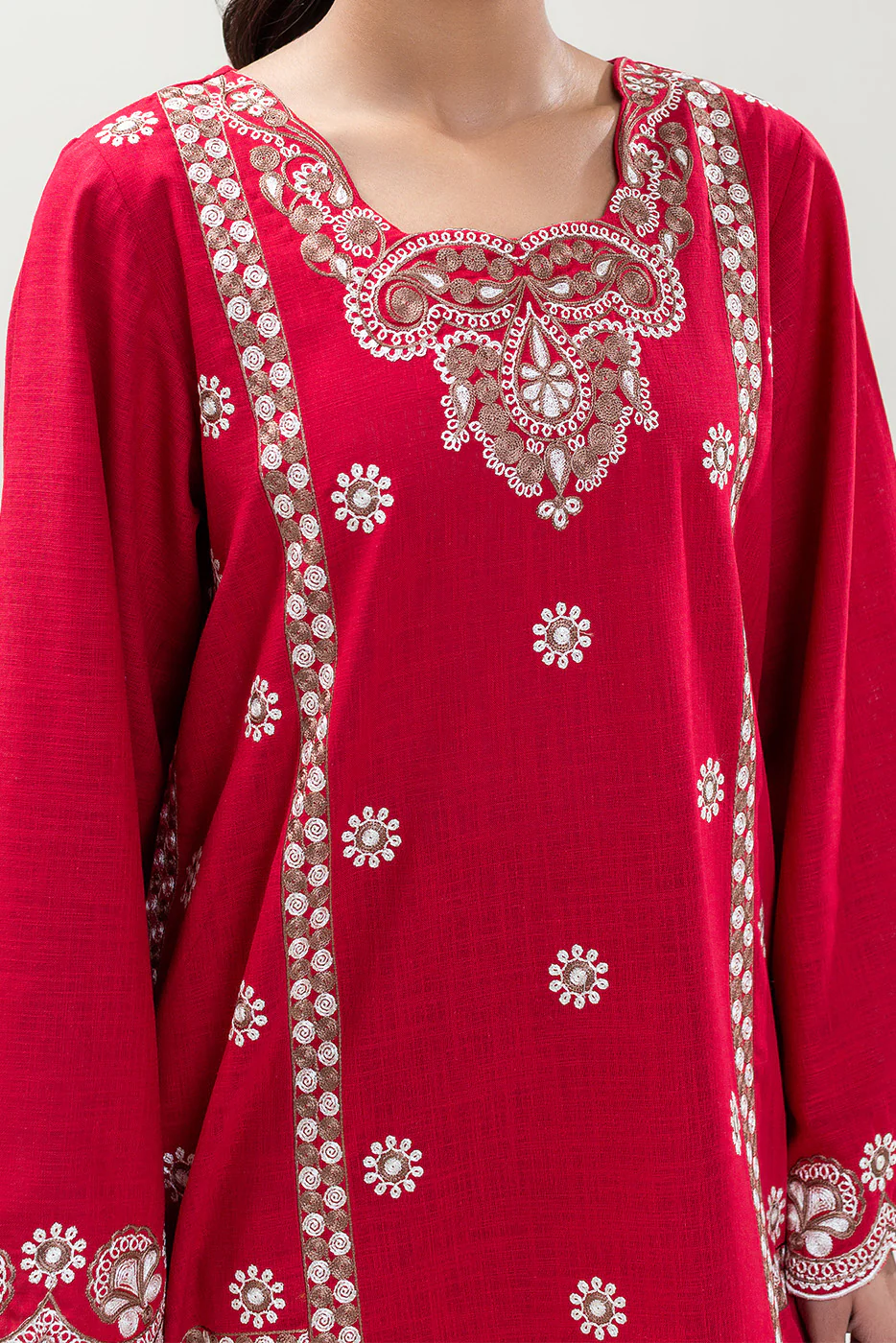 2 PIECE EMBROIDERED TWO WAY SLUB SUIT (PRET) - Image 4