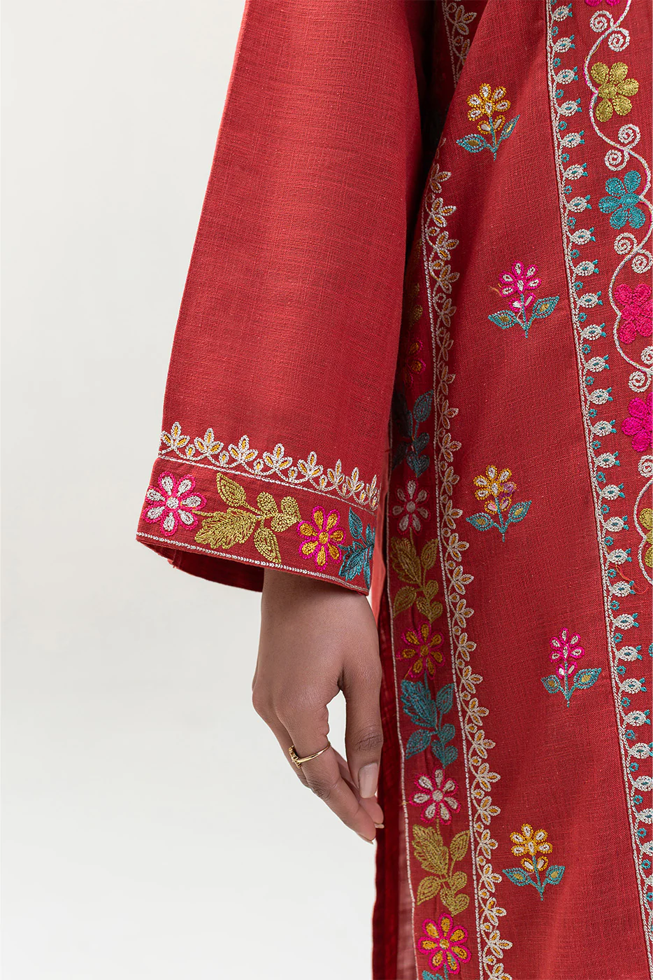 2 PIECE EMBROIDERED TWO WAY SLUB SUIT (PRET) - Image 6