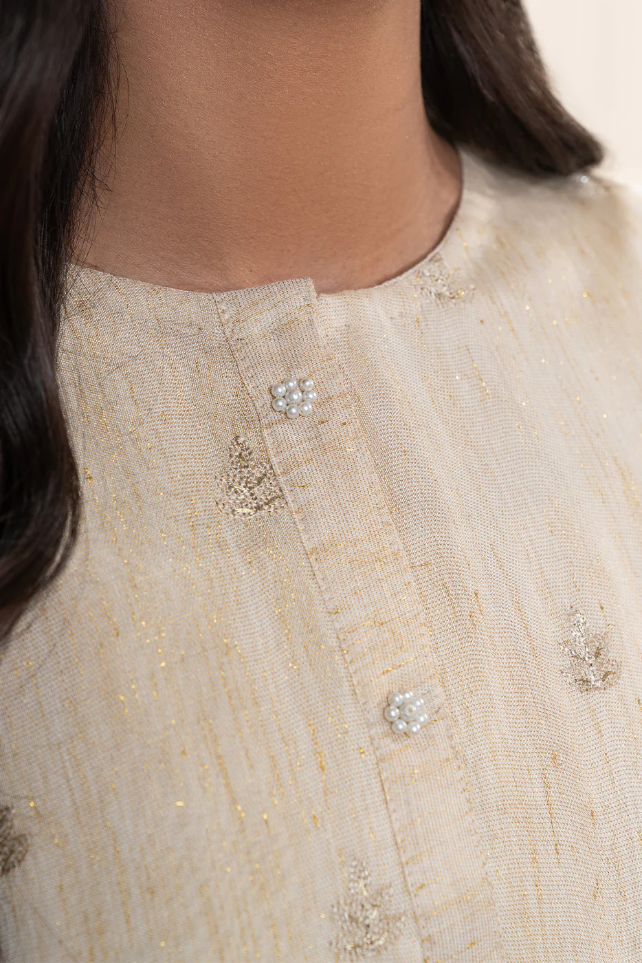2 PIECE EMBROIDERED GOLD ZARI SUIT (PRET) - Image 5