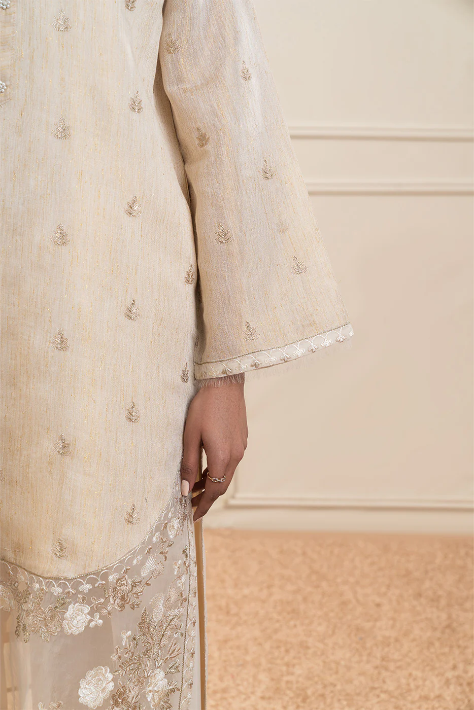 2 PIECE EMBROIDERED GOLD ZARI SUIT (PRET) - Image 6