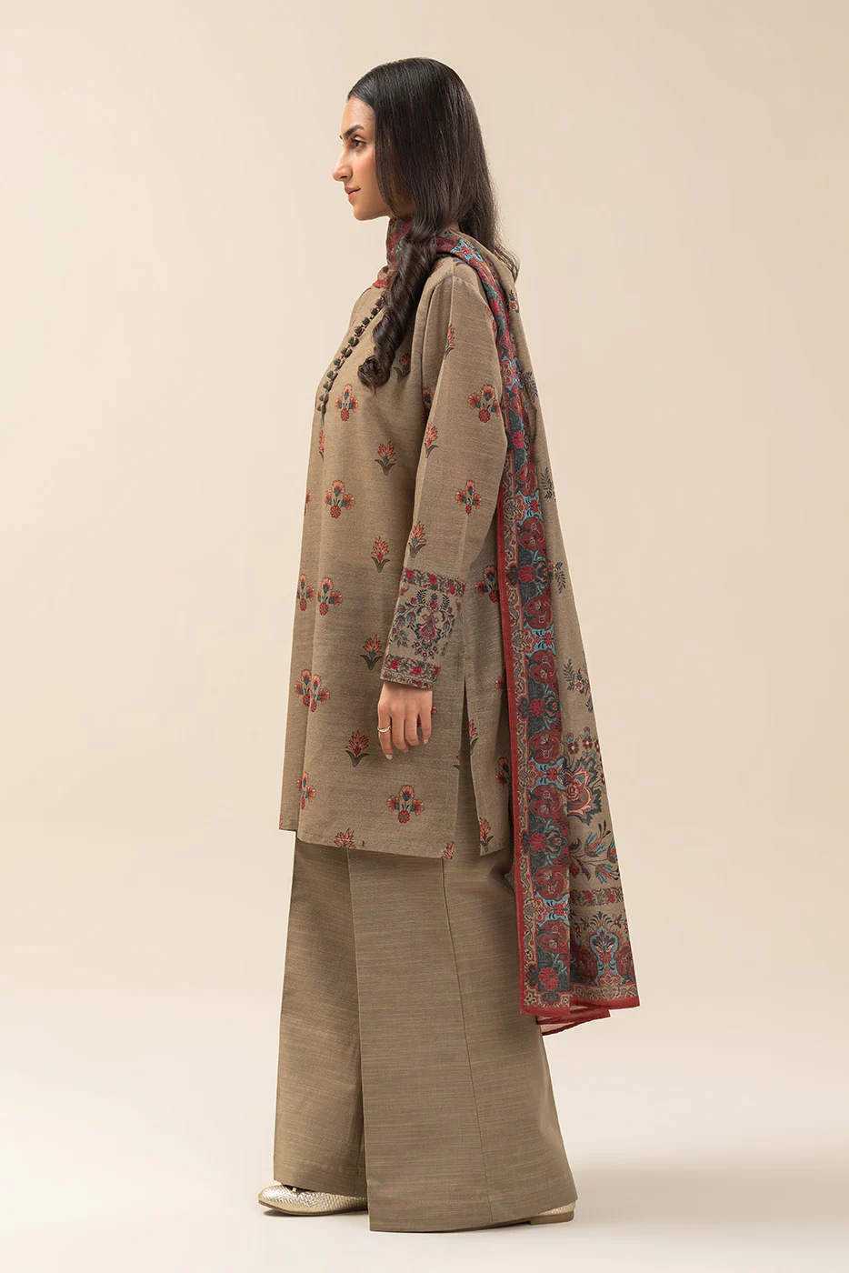 3 PIECE PRINTED SLUB KHADDAR SUIT-TAUPE DUSK (UNSTITCHED) - Image 3