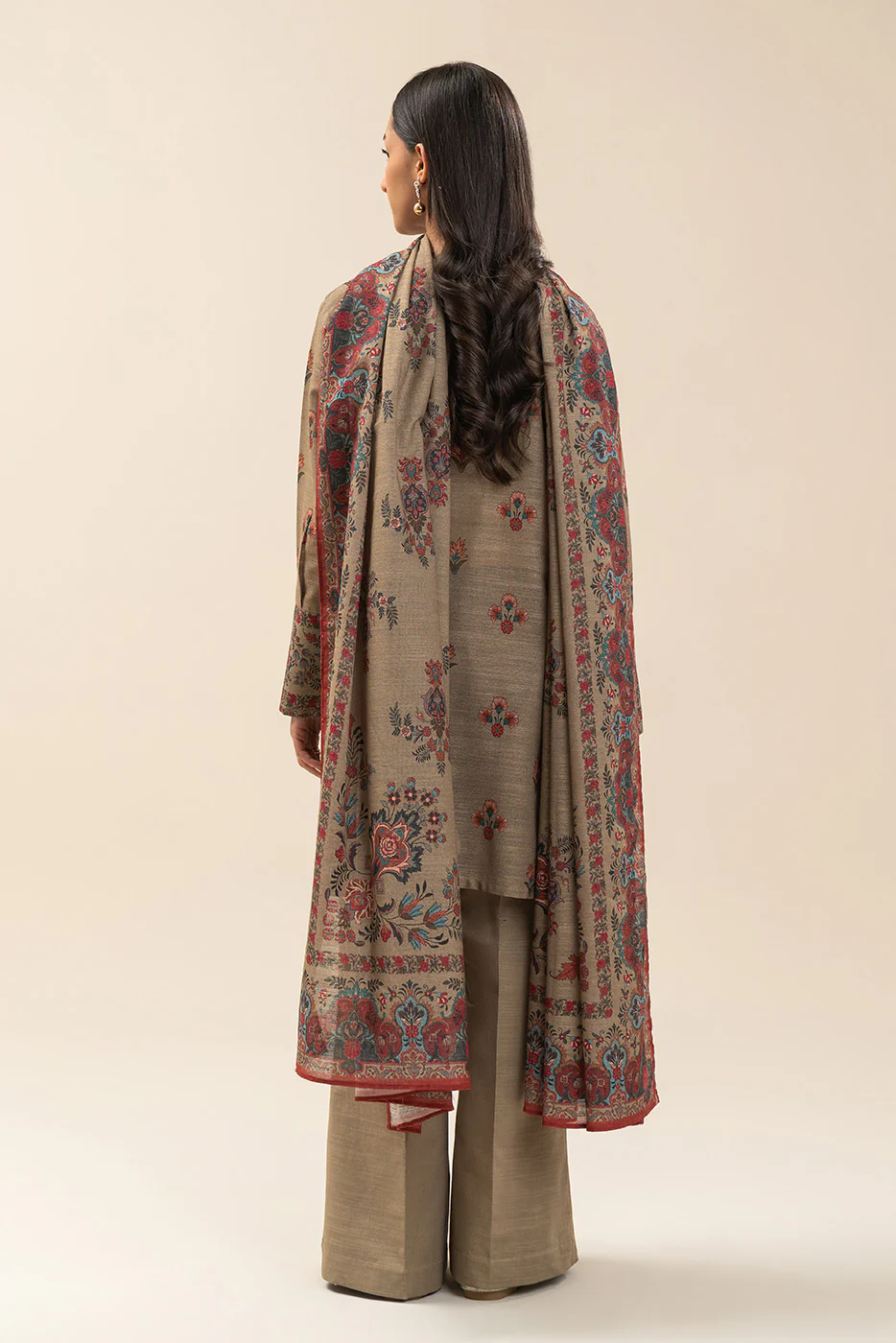 3 PIECE PRINTED SLUB KHADDAR SUIT-TAUPE DUSK (UNSTITCHED) - Image 4