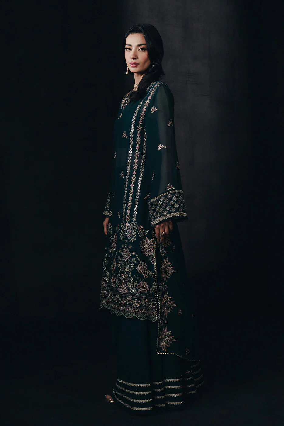 4 PIECE EMBROIDERED CHIFFON SUIT-SAPPHIRE WHISPER (UNSTITCHED) - Image 4