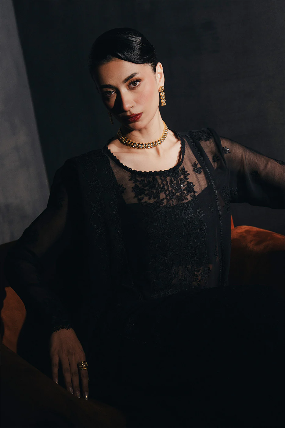4 PIECE EMBROIDERED CHIFFON SUIT-MYSTIC VOID (UNSTITCHED) - Image 5