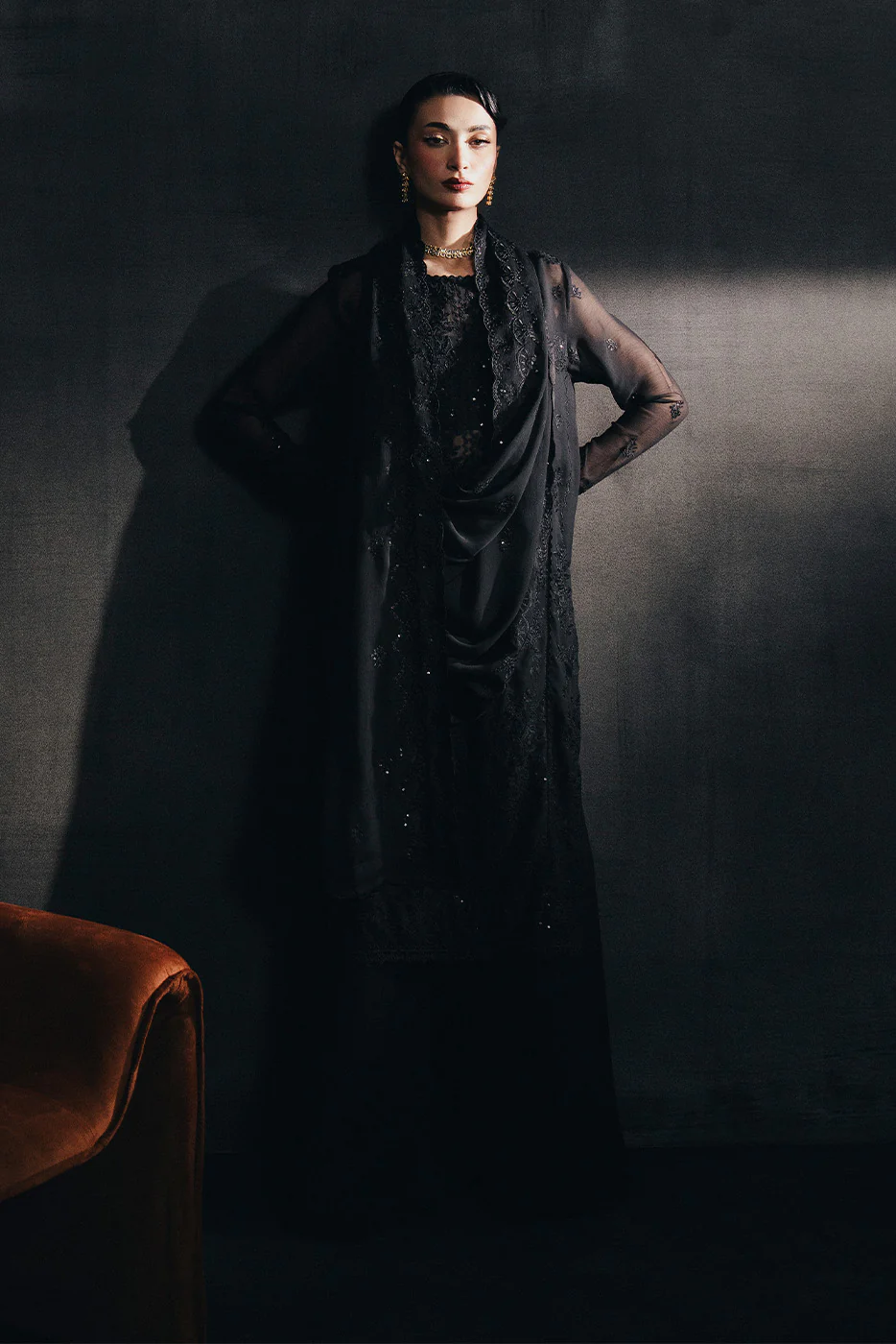 4 PIECE EMBROIDERED CHIFFON SUIT-MYSTIC VOID (UNSTITCHED) - Image 6