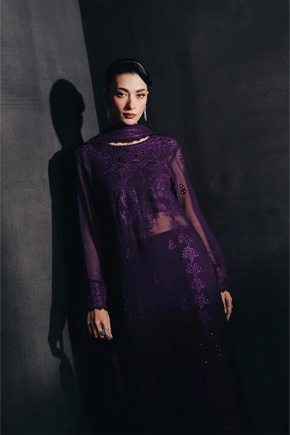 4 PIECE EMBROIDERED CHIFFON SUIT-EMINENCE GLOW (UNSTITCHED) - Image 5