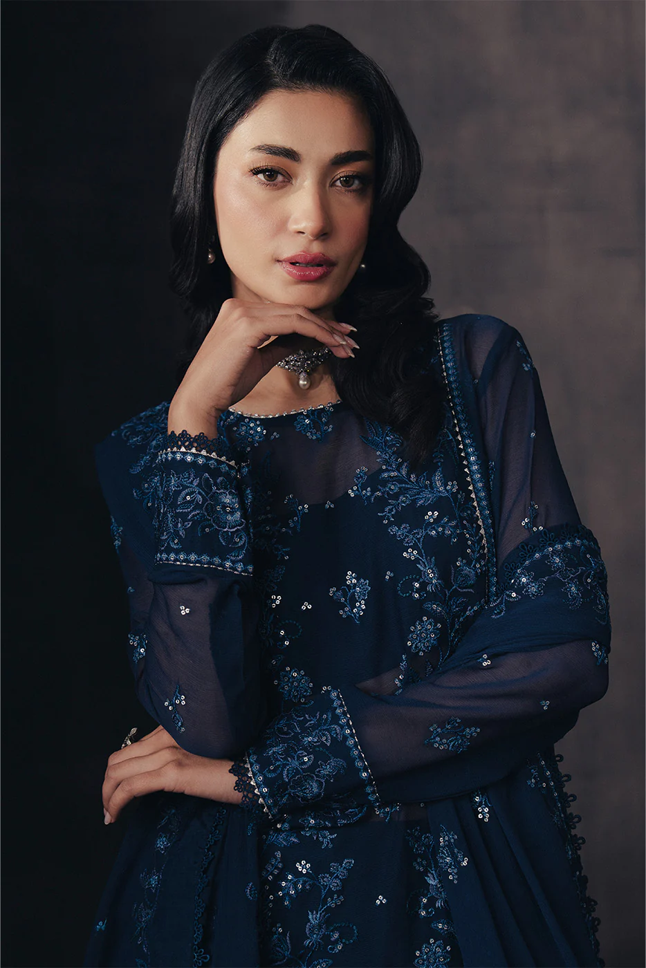 4 PIECE EMBROIDERED CHIFFON SUIT-CELESTIAL MUSE (UNSTITCHED) - Image 3