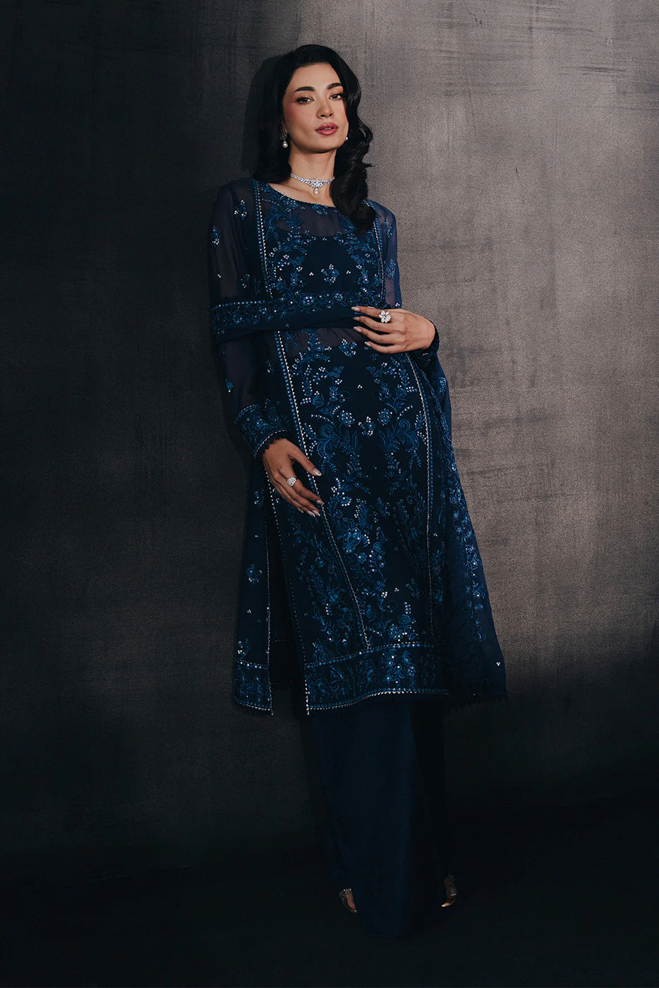 4 PIECE EMBROIDERED CHIFFON SUIT-CELESTIAL MUSE (UNSTITCHED) - Image 4