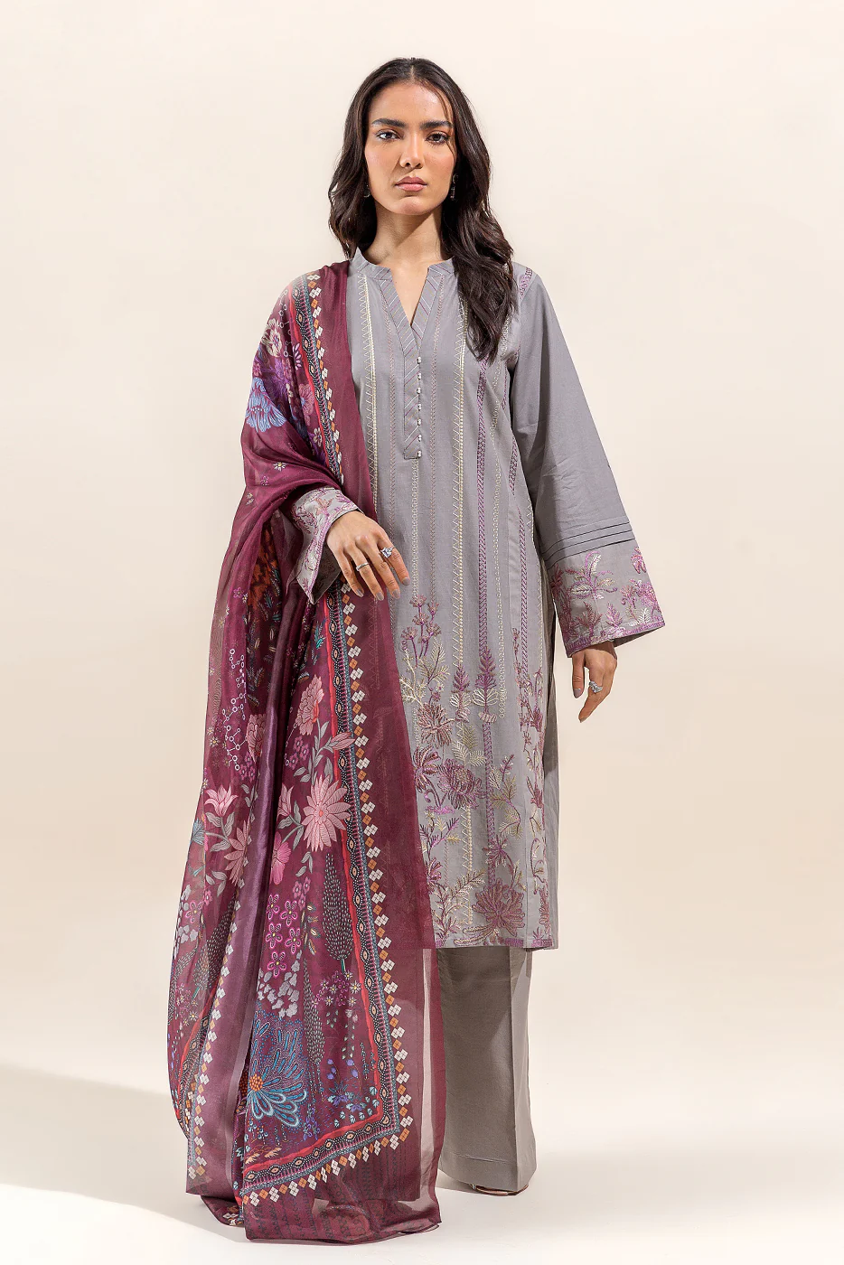 3 PIECE EMBROIDERED LAWN SUIT-CLOUD CURRANT (UNSTITCHED) - Image 2