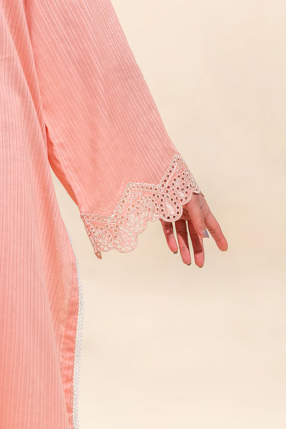 1 PIECE EMBROIDERED LENO KARRA SHIRT-CORAL FLORAL(UNSTITCHED) - Image 3