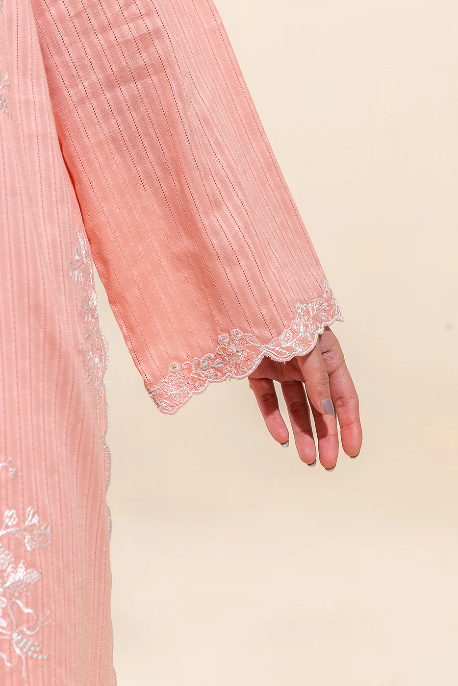 1 PIECE EMBROIDERED LENO KARRA SHIRT-SALMON MUSE(UNSTITCHED) - Image 3