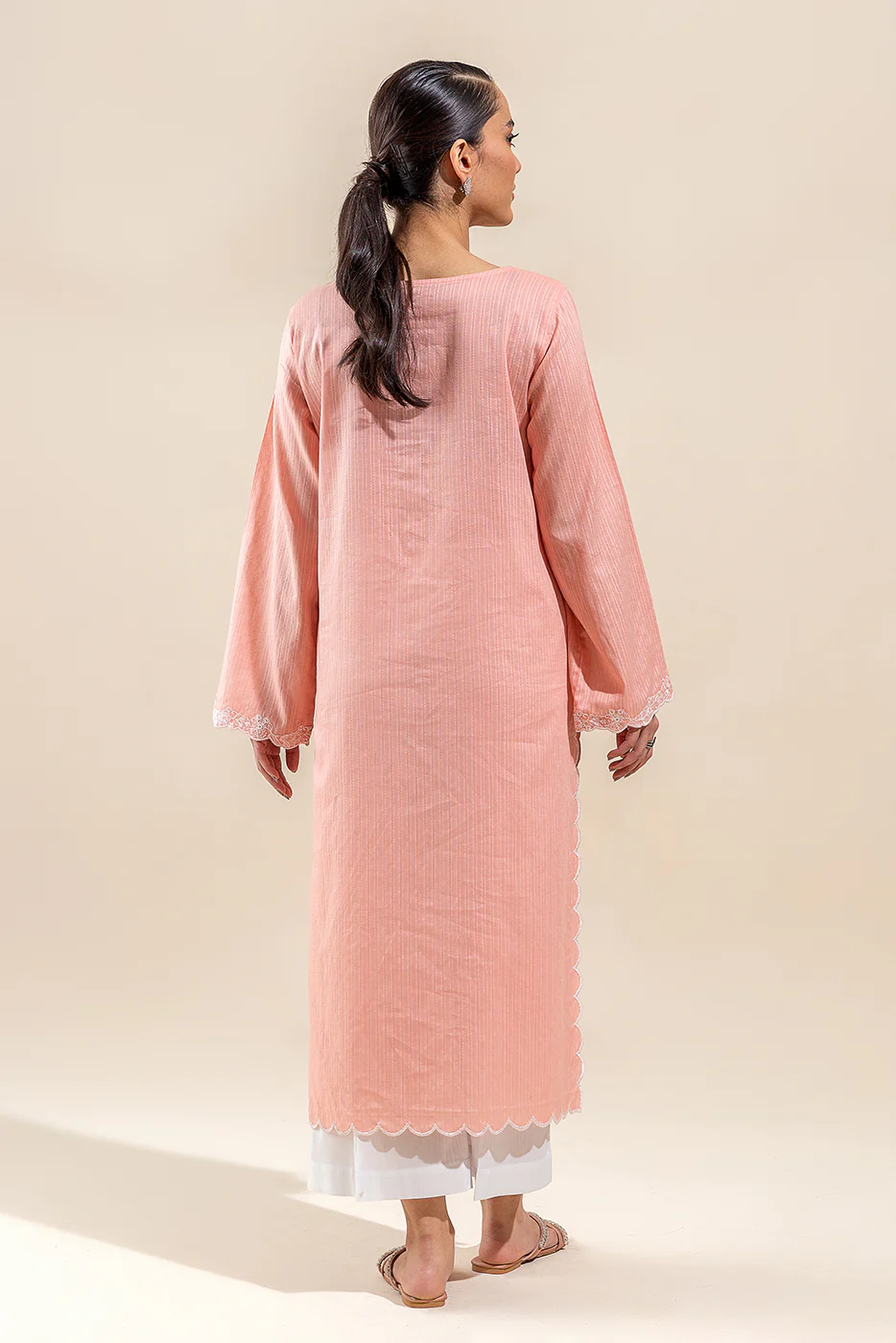 1 PIECE EMBROIDERED LENO KARRA SHIRT-SALMON MUSE(UNSTITCHED) - Image 5