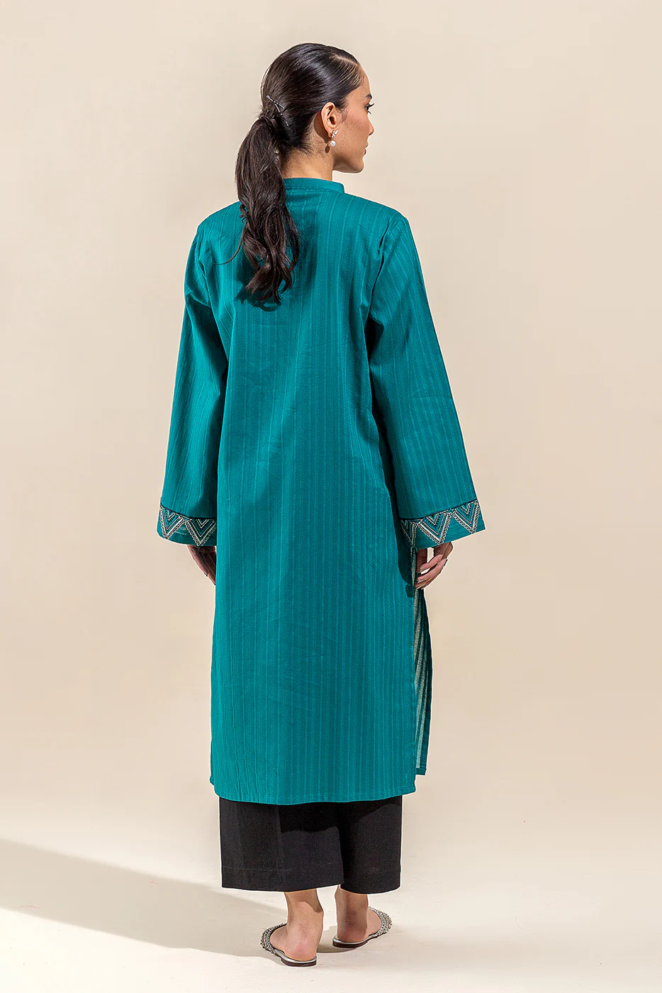 1 PIECE EMBROIDERED LENO KARRA SHIRT-TEAL AURA(UNSTITCHED) - Image 5