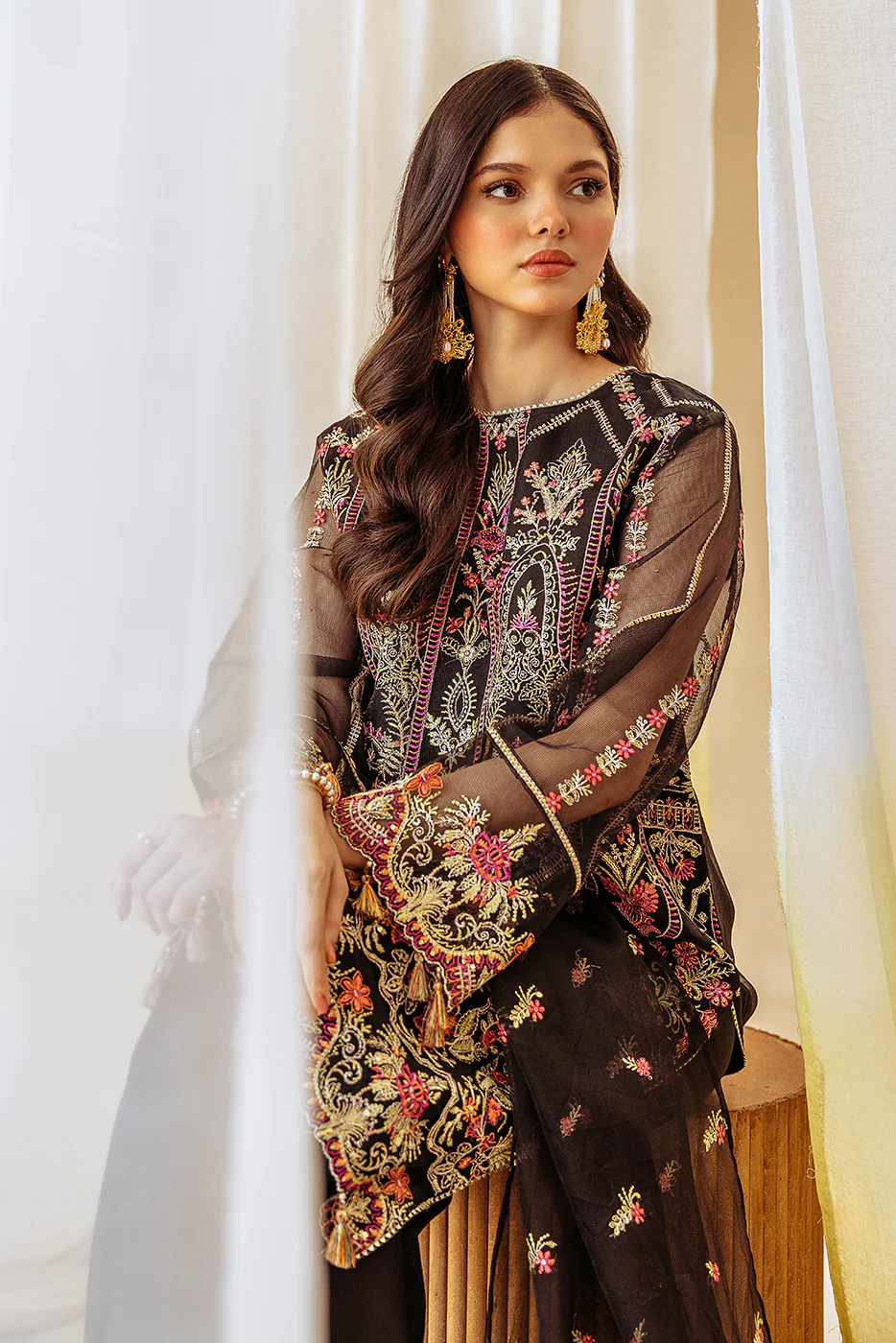 4 PIECE EMBROIDERED ORGANZA NET SUIT-NOIR ELEGANCE (UNSTITCHED) - Image 5