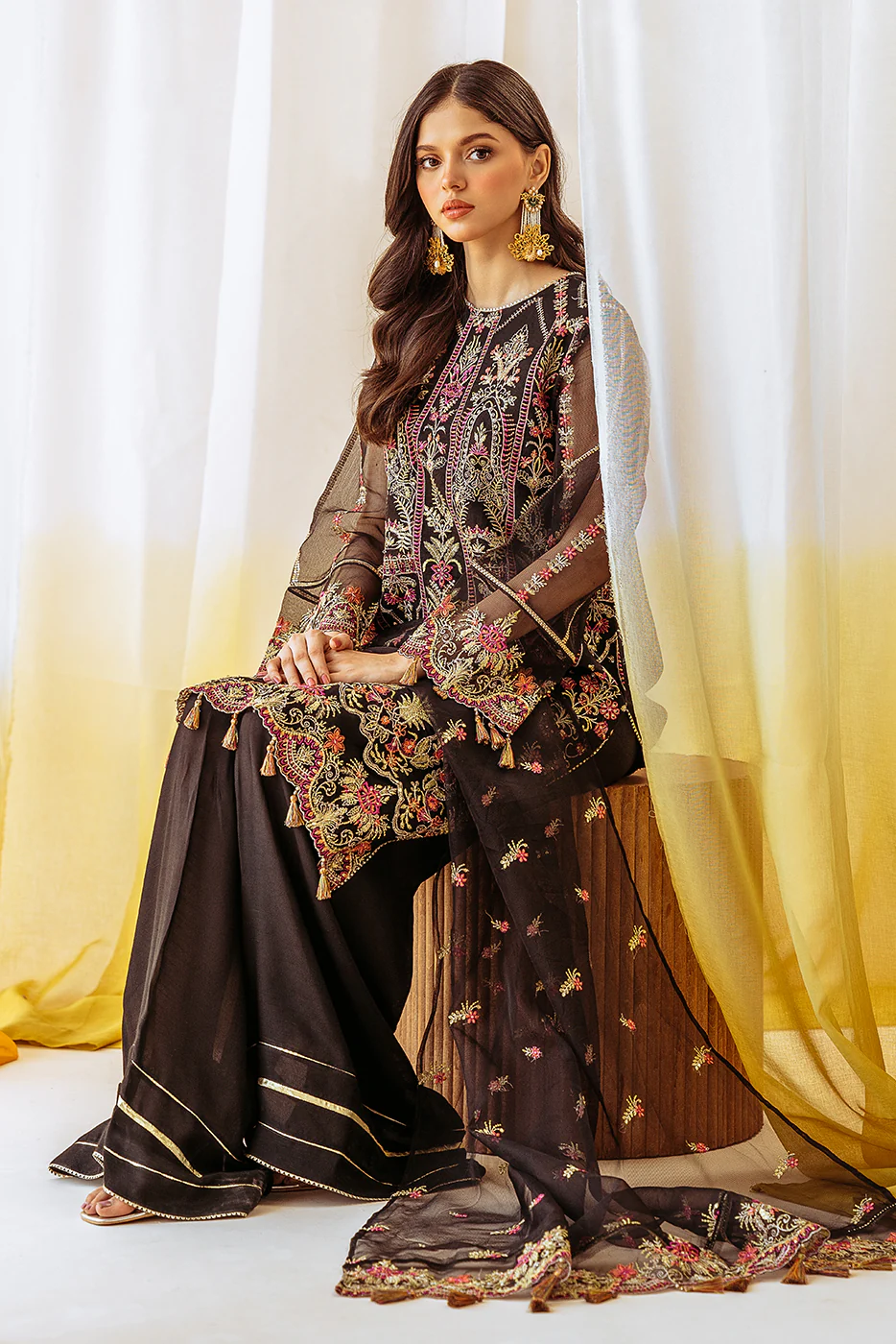 4 PIECE EMBROIDERED ORGANZA NET SUIT-NOIR ELEGANCE (UNSTITCHED) - Image 6