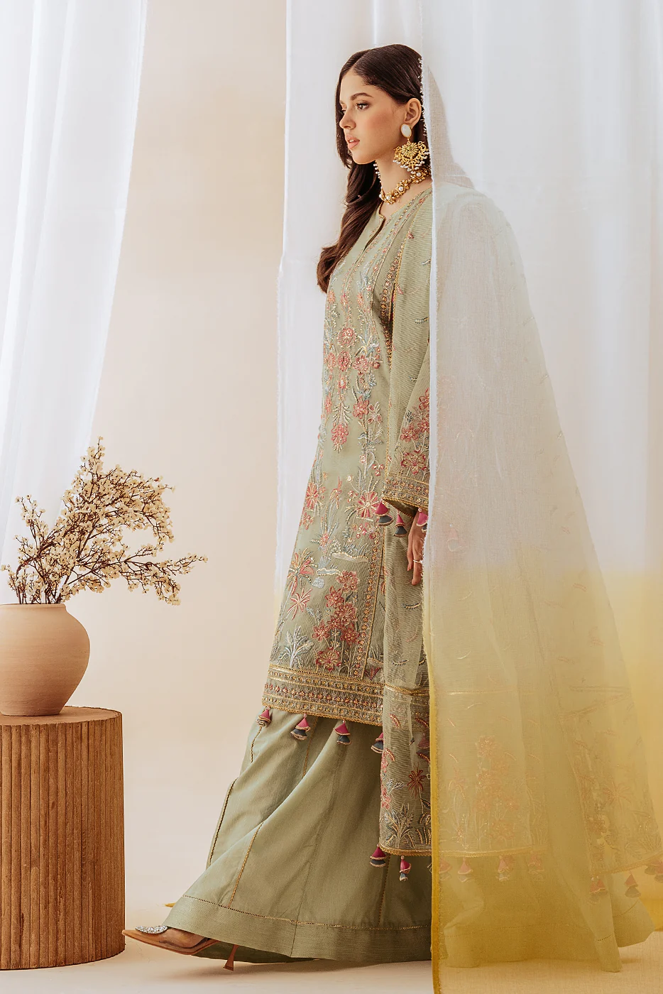 4 PIECE EMBROIDERED ORGANZA NET SUIT-GARLAND GLOW (UNSTITCHED) - Image 5