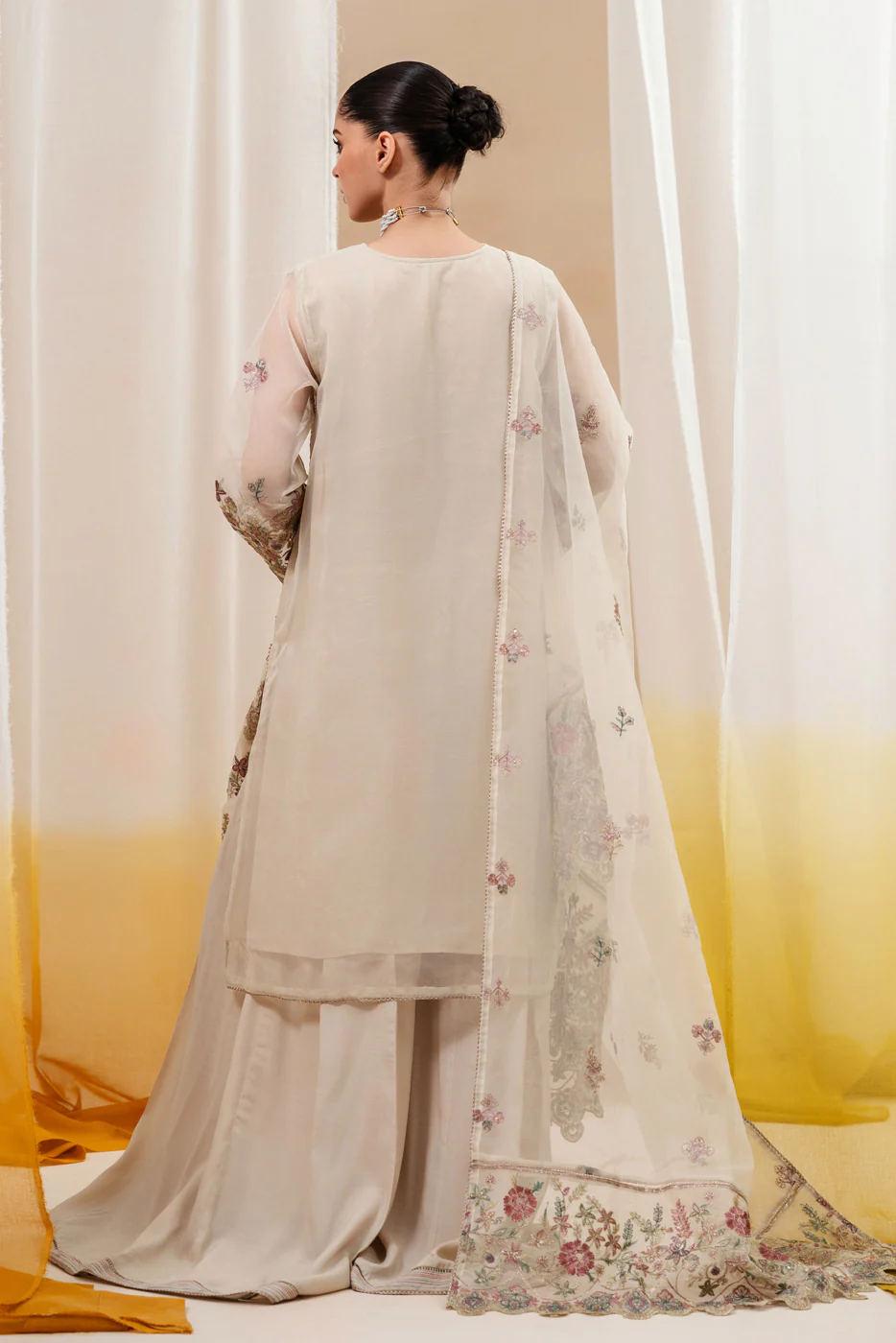 4 PIECE EMBROIDERED ORGANZA SUIT-SUMMER DEW (UNSTITCHED) - Image 3
