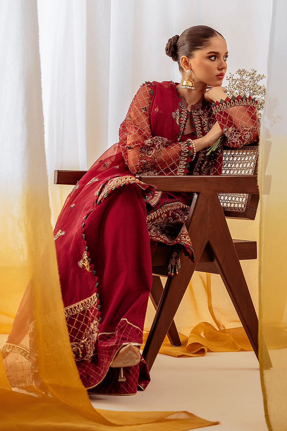 4 PIECE EMBROIDERED ORGANZA SUIT-EXQUISITE RUBY (UNSTITCHED) - Image 3