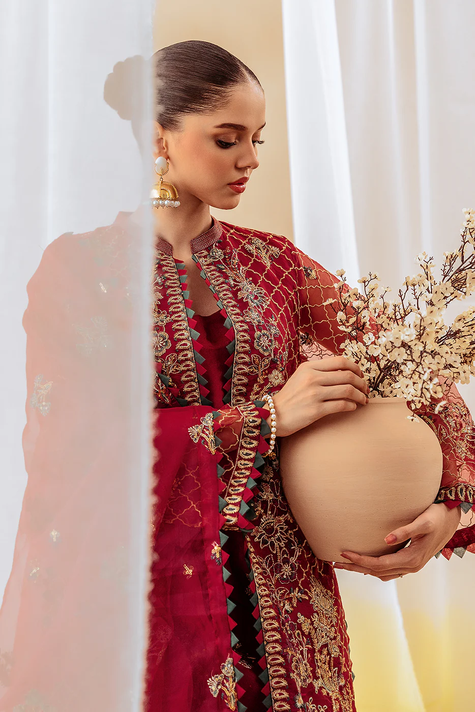 4 PIECE EMBROIDERED ORGANZA SUIT-EXQUISITE RUBY (UNSTITCHED) - Image 5