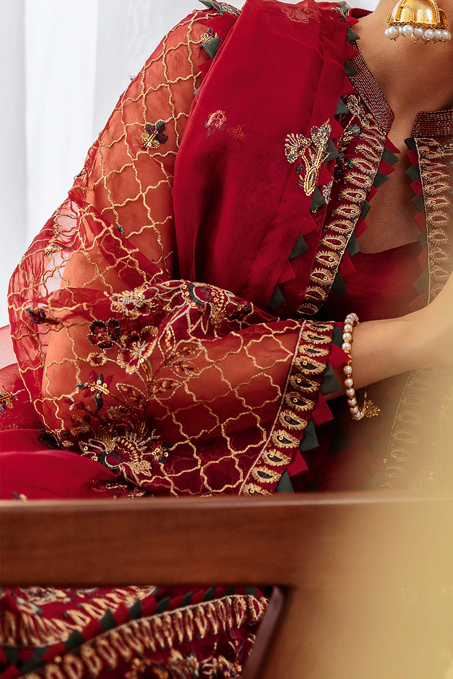 4 PIECE EMBROIDERED ORGANZA SUIT-EXQUISITE RUBY (UNSTITCHED) - Image 6