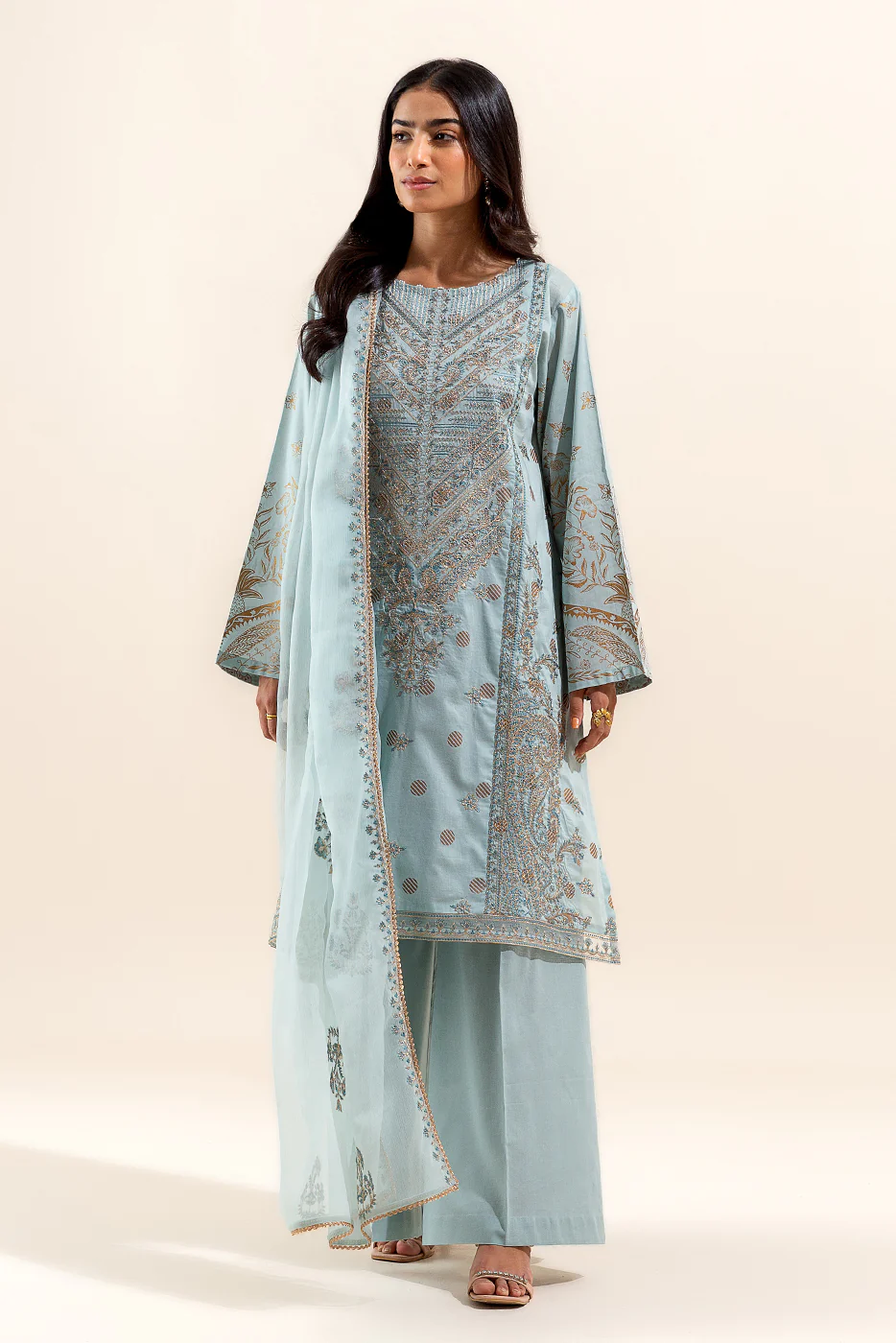 3 PIECE EMBROIDERED LAWN SUIT-ARCTIC AURORA (UNSTITCHED) - Image 3