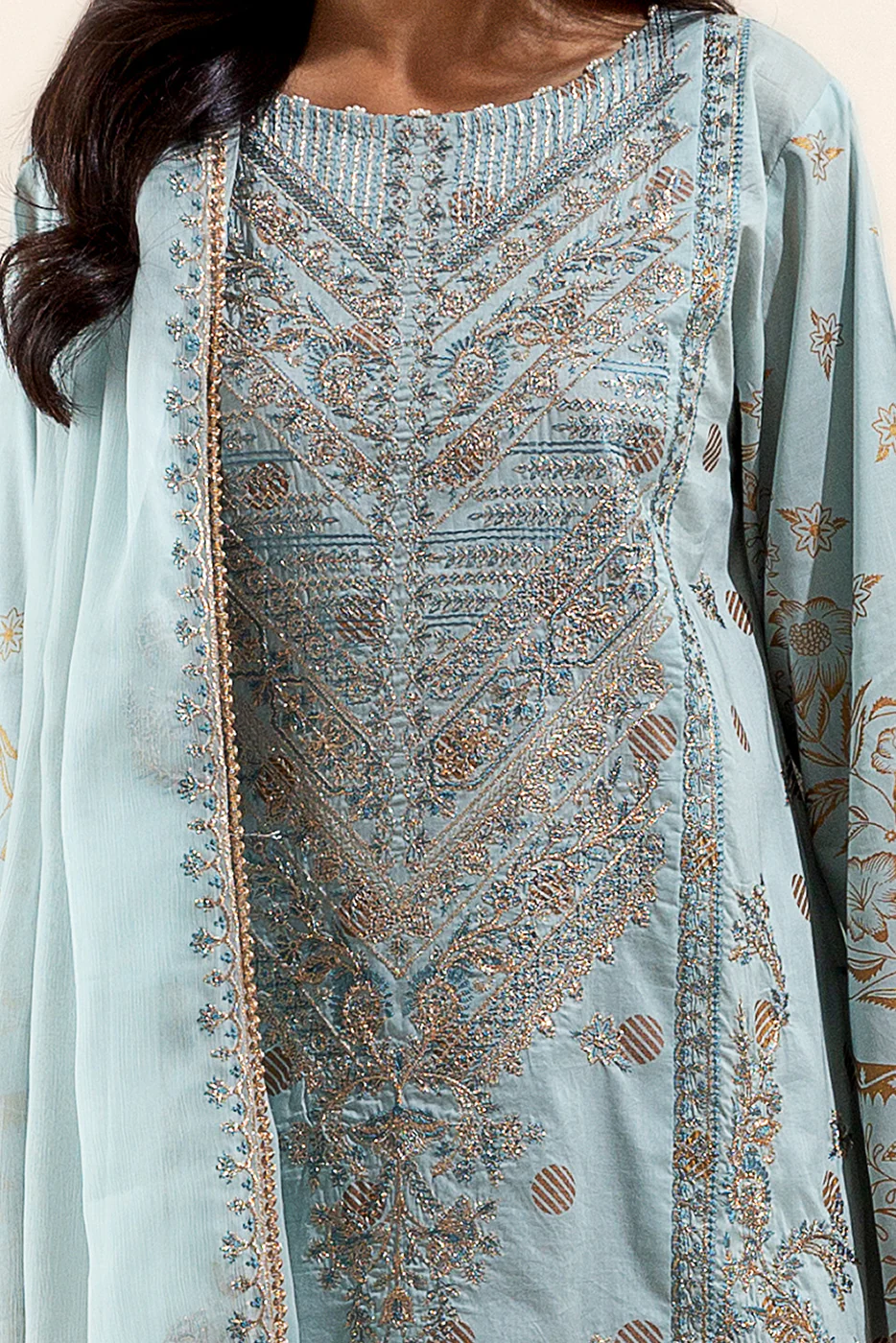3 PIECE EMBROIDERED LAWN SUIT-ARCTIC AURORA (UNSTITCHED) - Image 5