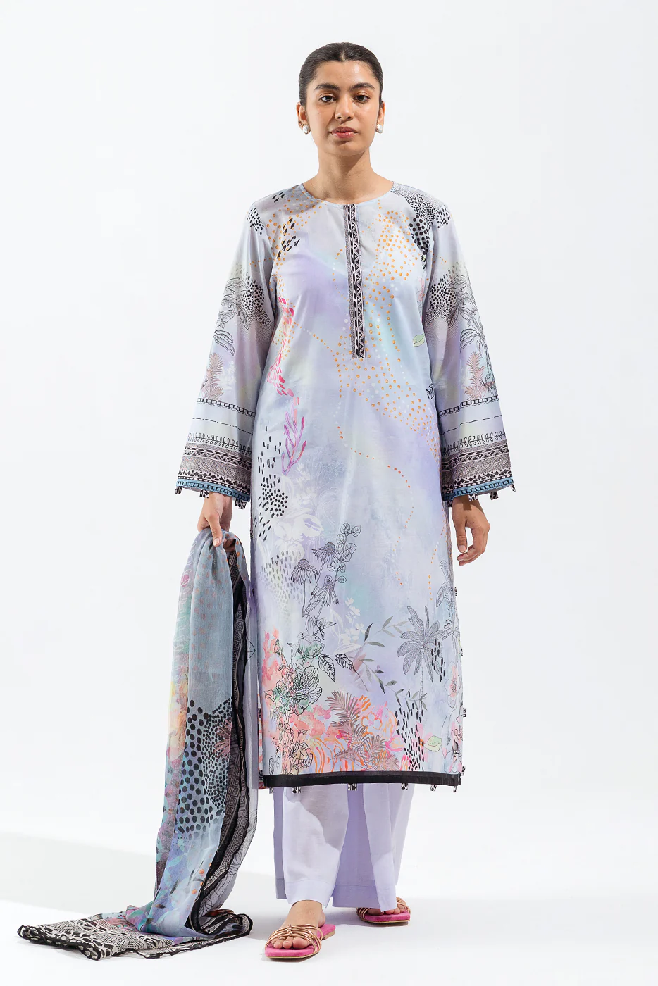 3 PIECE - PRINTED LAWN SUIT - PASTEL WHISPER - Image 2