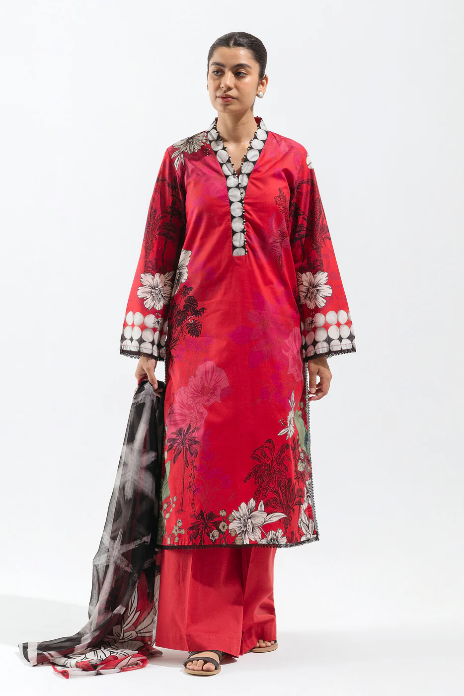 3 PIECE - PRINTED LAWN SUIT - SCARLET BOUQUET - Image 2