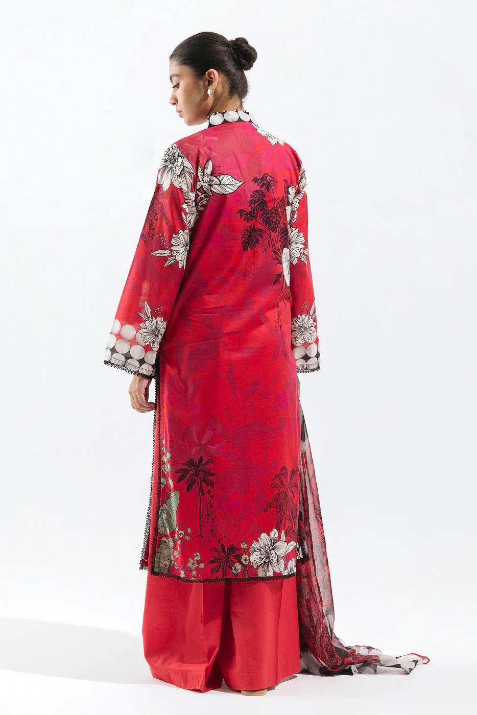 3 PIECE - PRINTED LAWN SUIT - SCARLET BOUQUET - Image 3