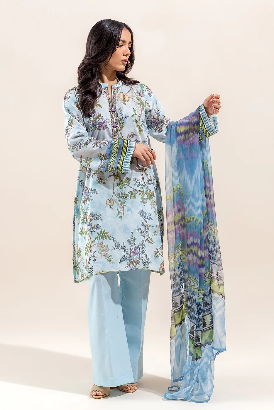 3 PIECE - PRINTED LAWN SUIT - IKAT BLOOM (UNSTITCHED) - Image 6