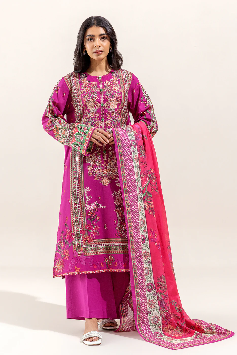 2 PIECE - EMBROIDERED LAWN SUIT - AMETHYST PEACH (UNSTITCHED) - Image 6