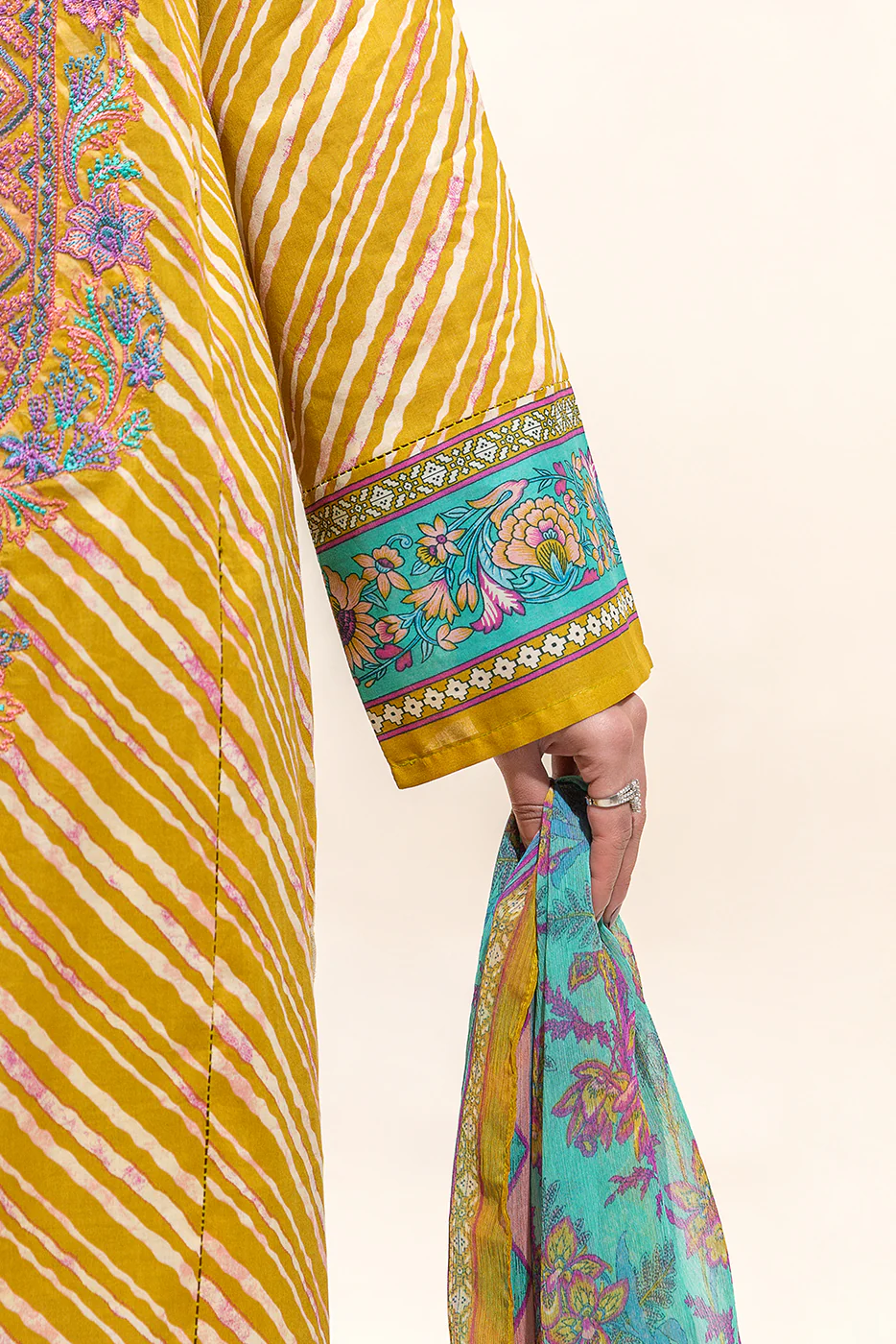 3 PIECE - EMBROIDERED LAWN SUIT - VIVID MUSTARD (UNSTITCHED) - Image 3